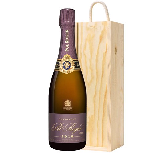 Pol Roger Rose 2018 Vintage Champagne 75cl In Pine Wooden Gift Box